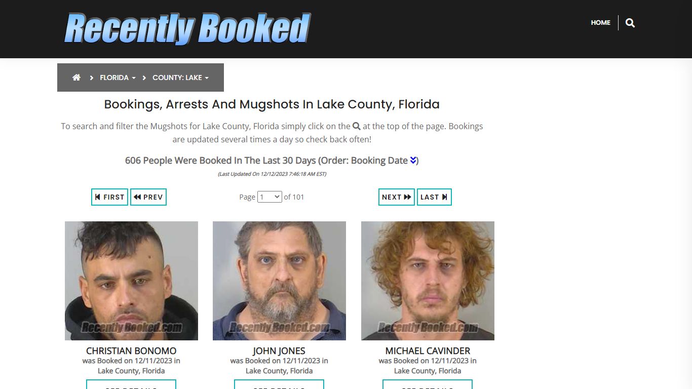 Recent bookings, Arrests, Mugshots in Lake County, Florida